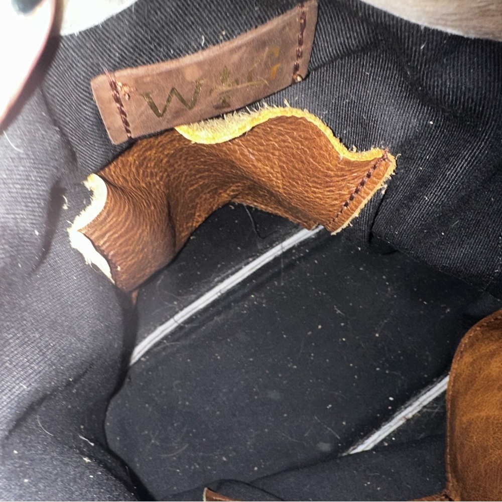 Wild Goose company cowhide and leather shoulder Bucket bag tote w Fringe - Picture 9 of 10